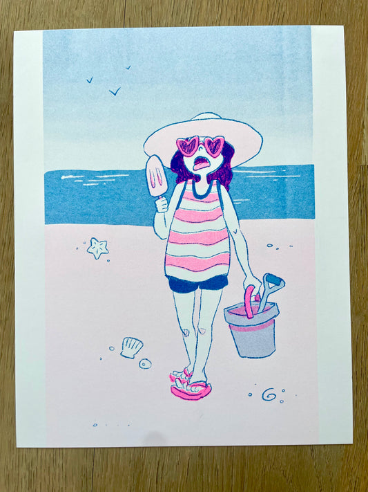Popsicle on the Beach Riso Print