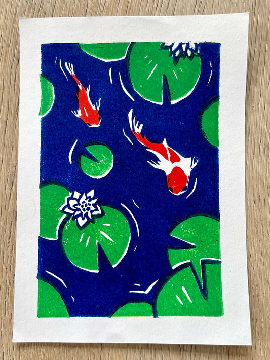 Koi Pond Block Print