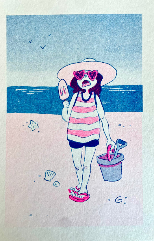 Popsicle on the Beach Riso Print